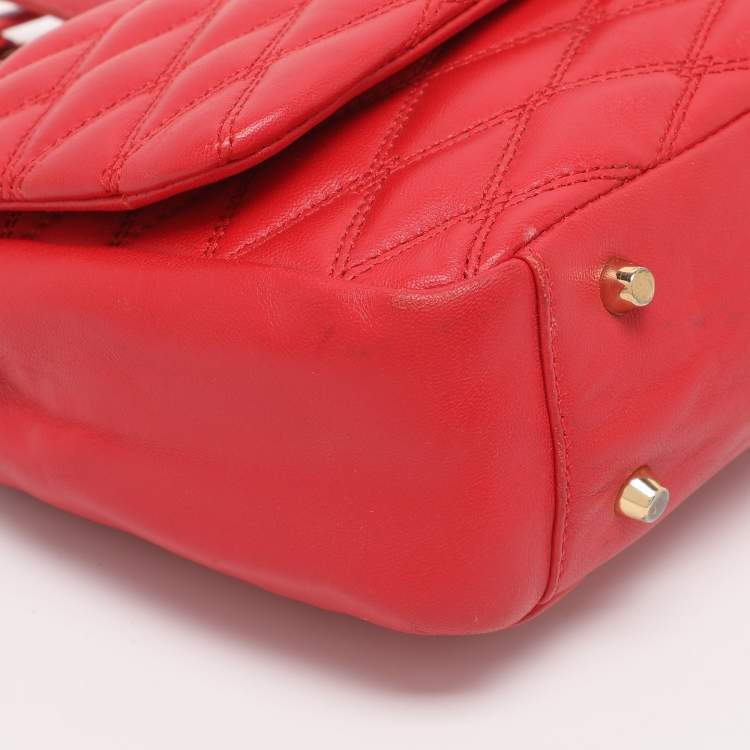 Pre Owned DKNY Red Quilted Leather Flap Chain Crossbody Bag