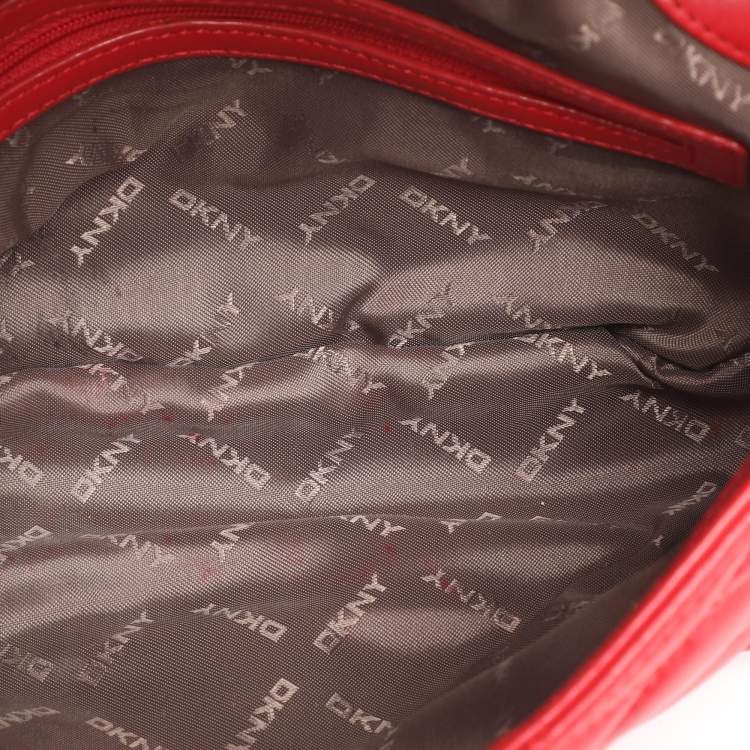 Pre Owned DKNY Red Quilted Leather Flap Chain Crossbody Bag