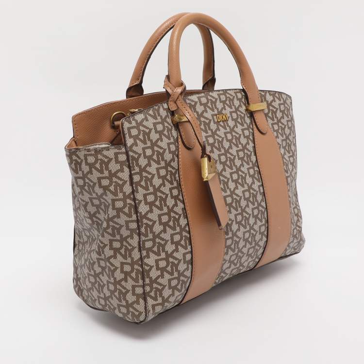 Pre Owned DKNY Beige Coated Canvas and Leather Satchel