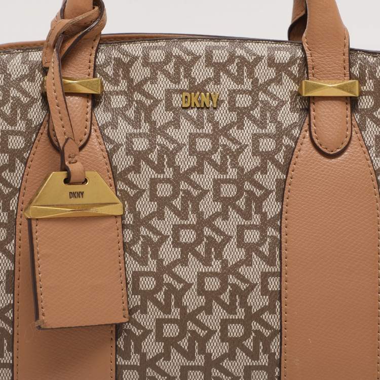Pre Owned DKNY Beige Coated Canvas and Leather Satchel
