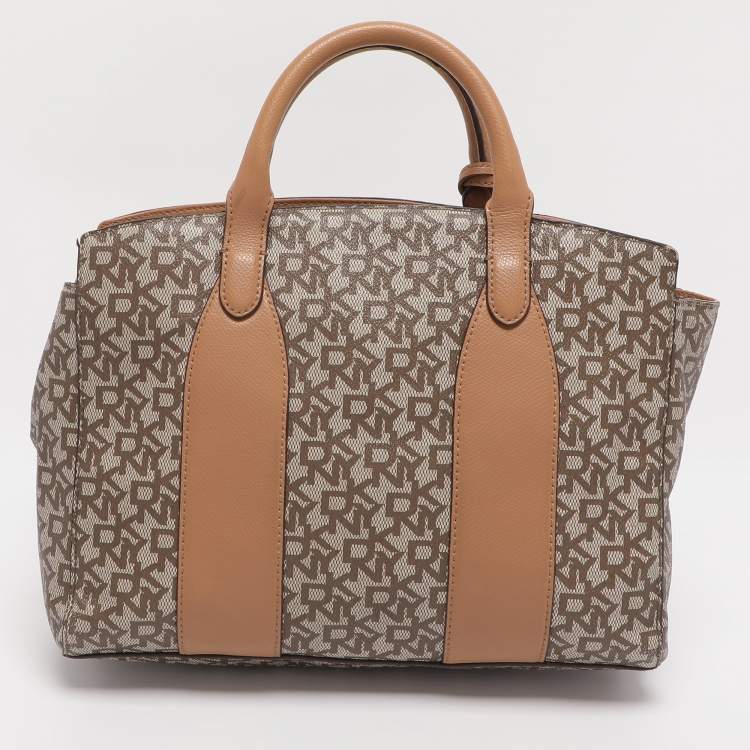 Pre Owned DKNY Beige Coated Canvas and Leather Satchel