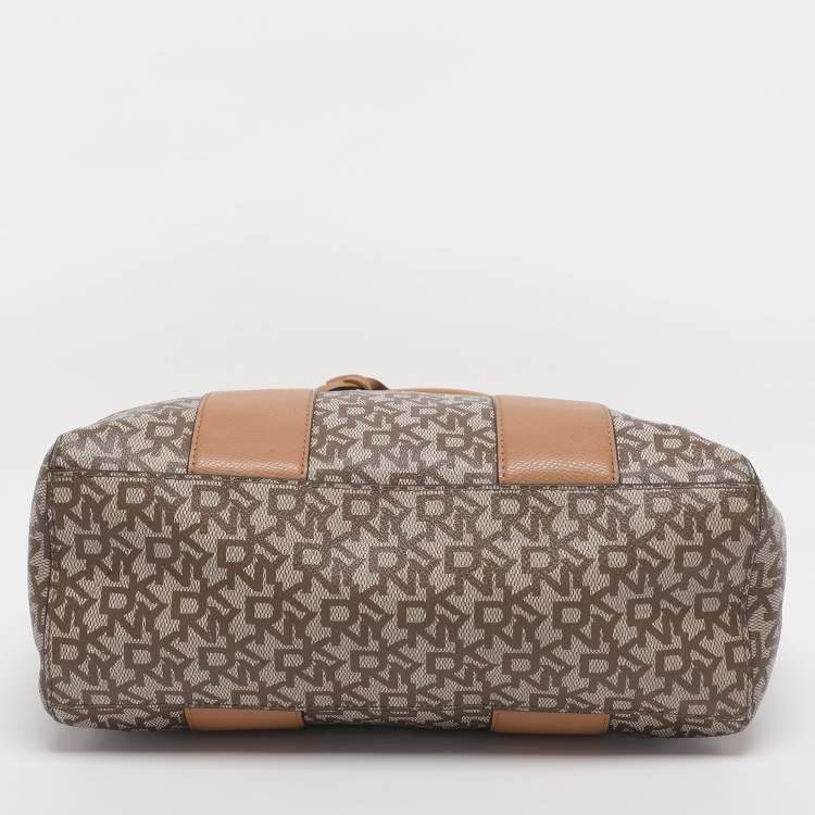 Pre Owned DKNY Beige Coated Canvas and Leather Satchel