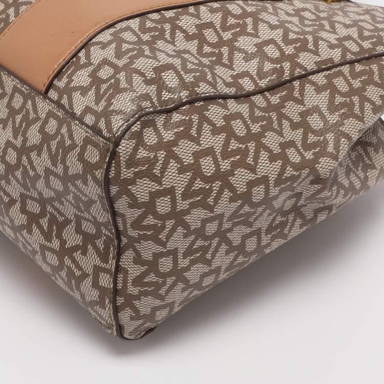 Pre Owned DKNY Beige Coated Canvas and Leather Satchel