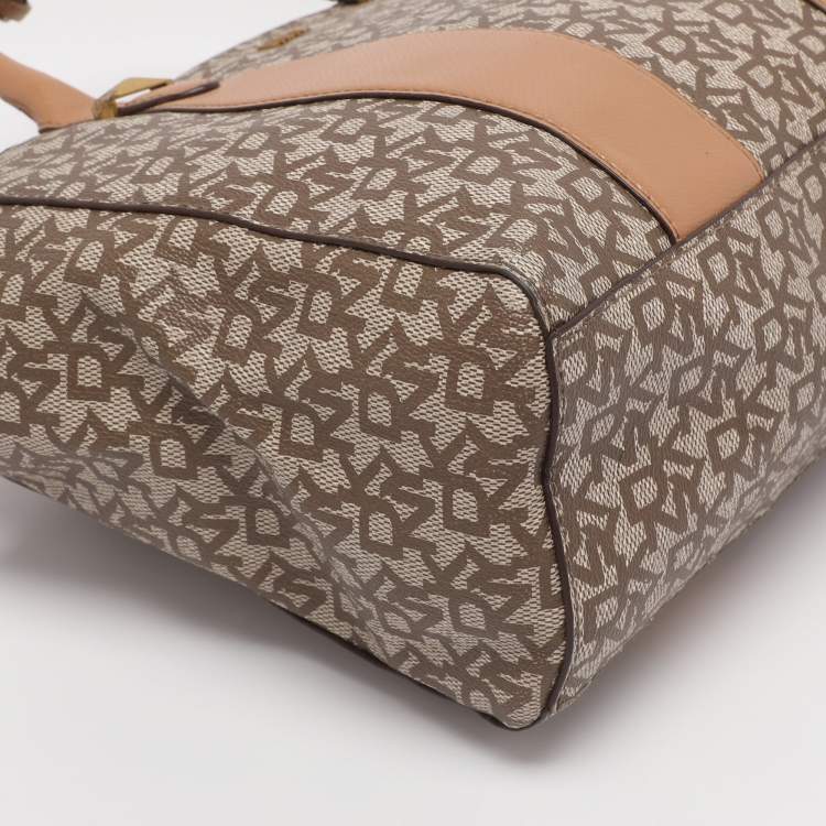 Pre Owned DKNY Beige Coated Canvas and Leather Satchel