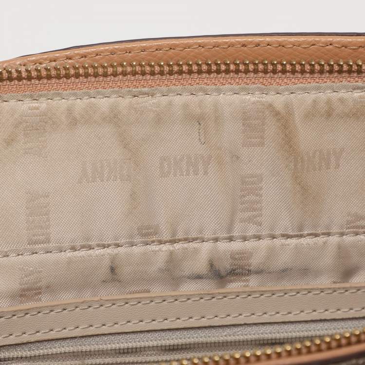 Pre Owned DKNY Beige Coated Canvas and Leather Satchel