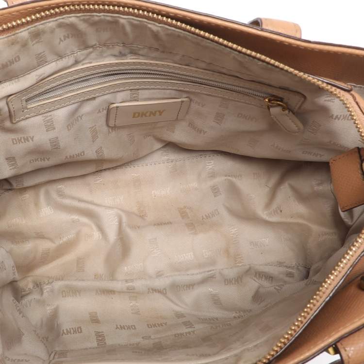 Pre Owned DKNY Beige Coated Canvas and Leather Satchel