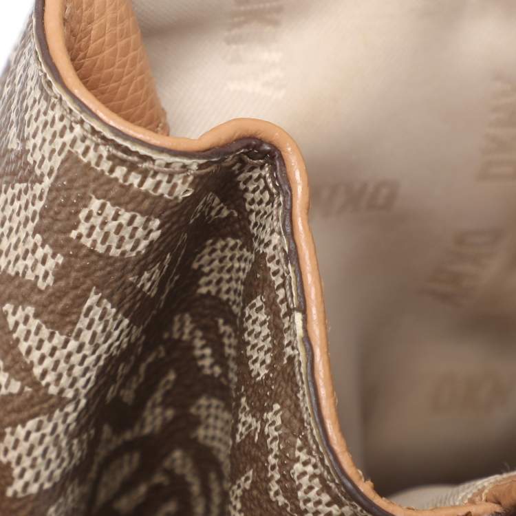 Pre Owned DKNY Beige Coated Canvas and Leather Satchel