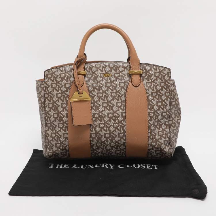 Pre Owned DKNY Beige Coated Canvas and Leather Satchel