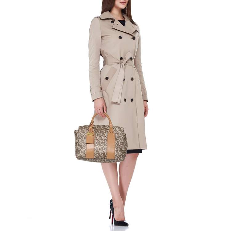 Pre Owned DKNY Beige Coated Canvas and Leather Satchel