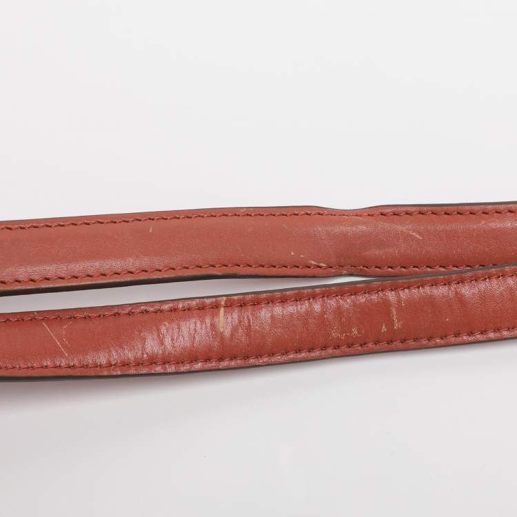 Pre Owned DKNY Brick Red/Beige Signature Coated Canvas And Leather Bryant Chain Shoulder Bag