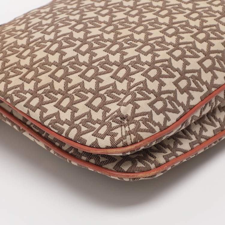 Pre Owned DKNY Brick Red/Beige Signature Coated Canvas And Leather Bryant Chain Shoulder Bag