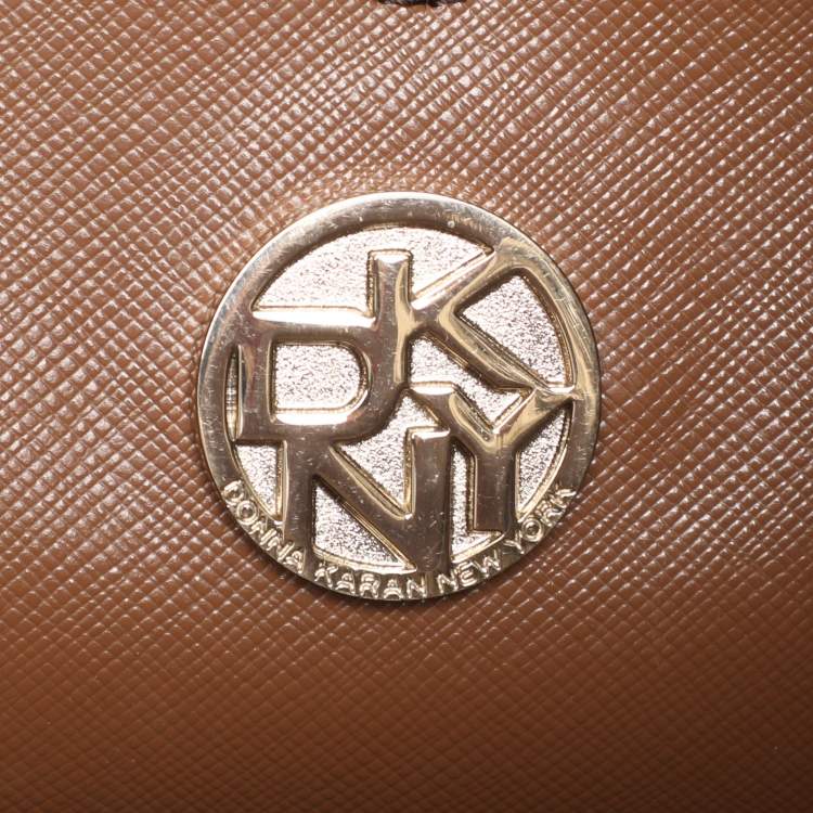 Pre Owned DKNY Brick Red/Beige Signature Coated Canvas And Leather Bryant Chain Shoulder Bag