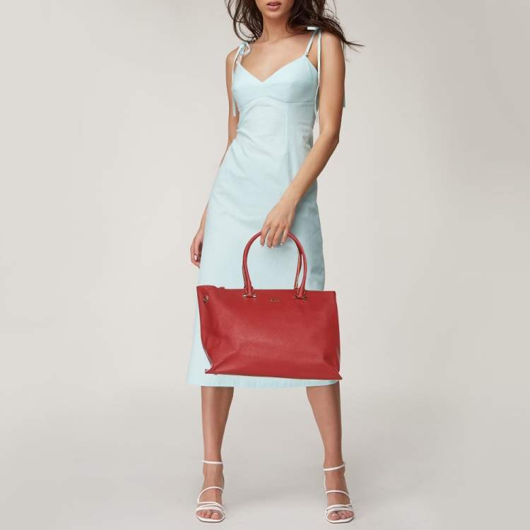 Pre Owned DKNY Red Leather Bryant Park Top Zip Tote