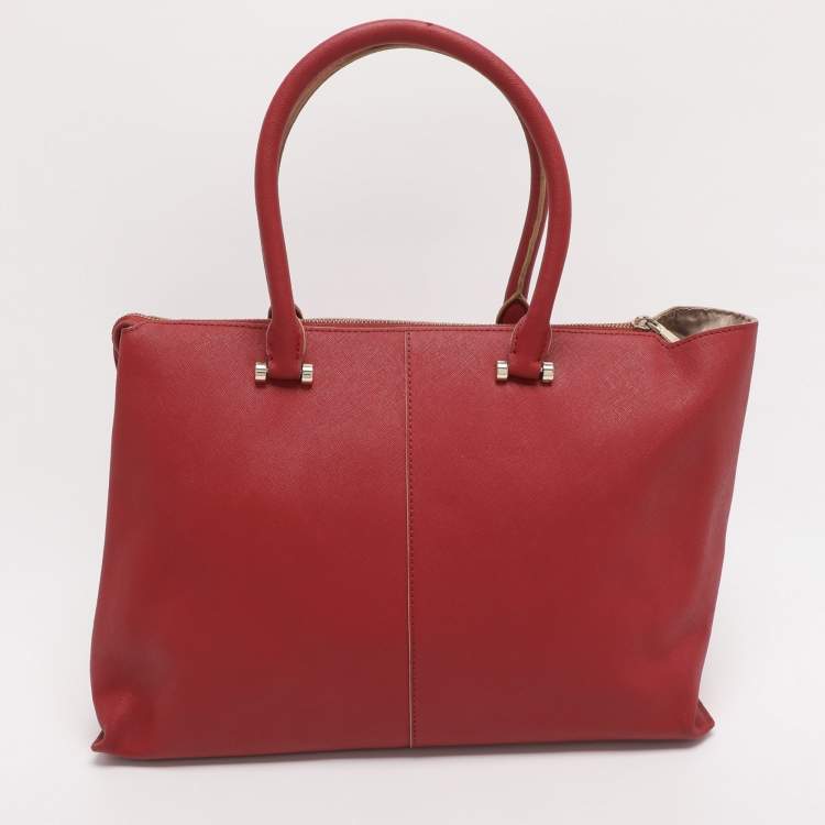 Pre Owned DKNY Red Leather Bryant Park Top Zip Tote