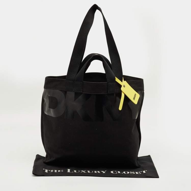 Pre Owned Dkny Black Canvas Logo Tote