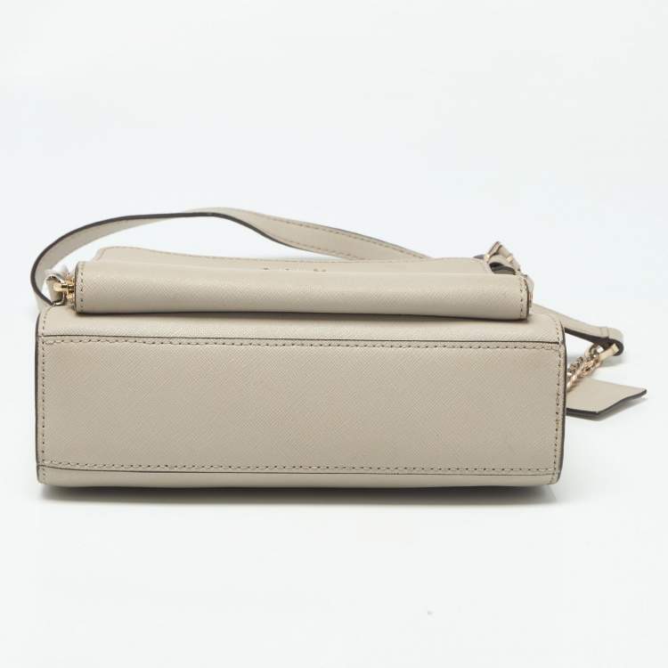 Pre Owned Dkny Light Grey Leather Bryant Park Pocket Crossbody Bag