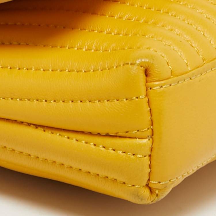 Pre Owned DKNY Yellow Pinstripe Quilted Leather Small Gansevoort Flap Shoulder Bag