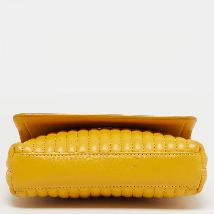 Pre Owned DKNY Yellow Pinstripe Quilted Leather Small Gansevoort Flap Shoulder Bag