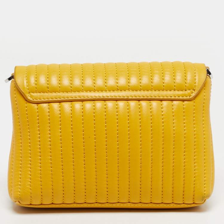 Pre Owned DKNY Yellow Pinstripe Quilted Leather Small Gansevoort Flap Shoulder Bag
