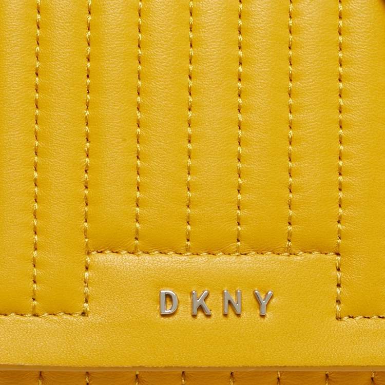 Pre Owned DKNY Yellow Pinstripe Quilted Leather Small Gansevoort Flap Shoulder Bag