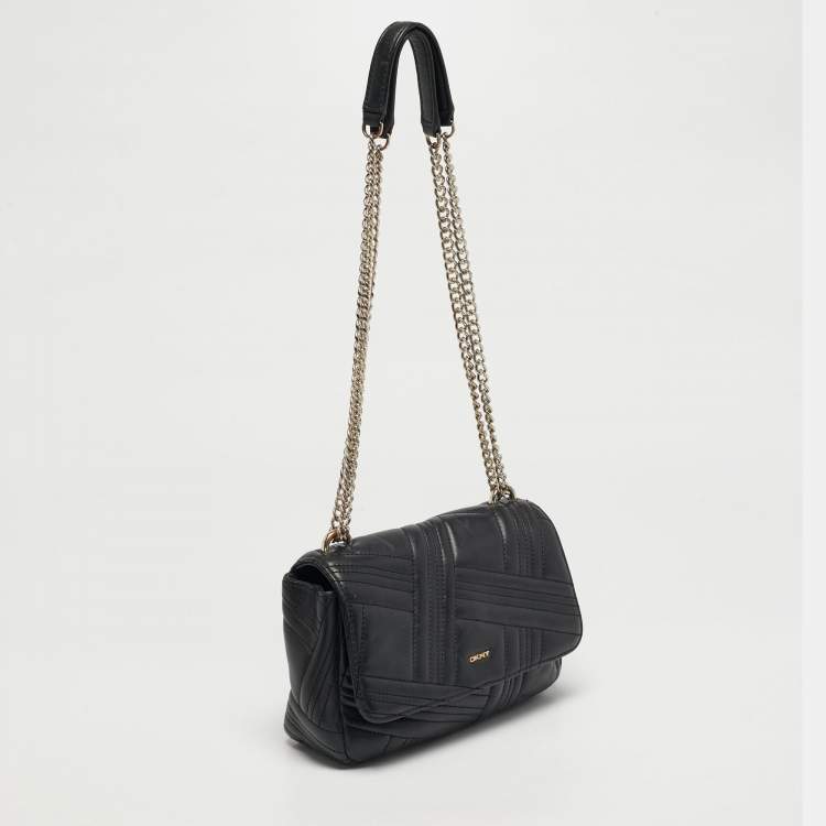 مملوكة مسبقًا DKNY Black Quilted Leather Allen Flap Shoulder Bag