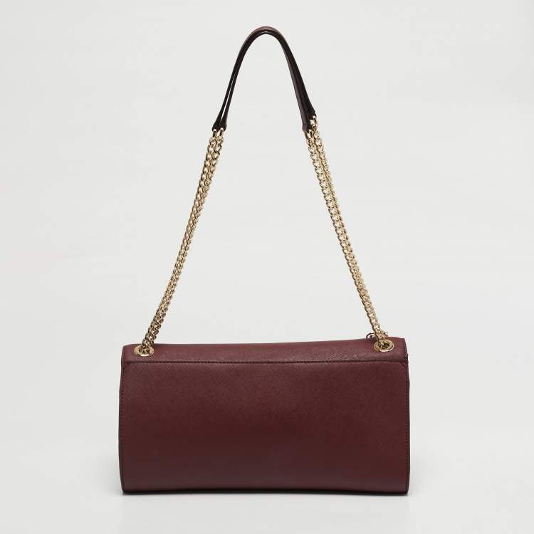 Pre Owned DKNY Bryant Dark Red Leather Chain Envelope Flap Bag