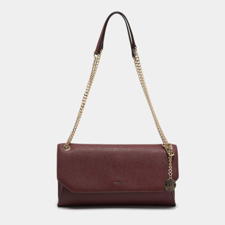 Pre Owned DKNY Bryant Dark Red Leather Chain Envelope Flap Bag