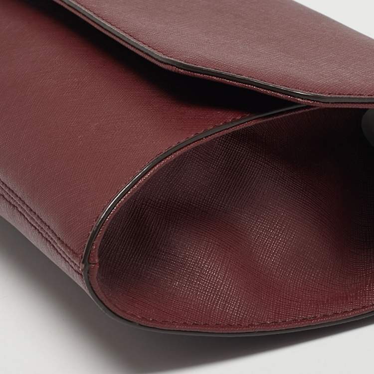 Pre Owned DKNY Bryant Dark Red Leather Chain Envelope Flap Bag