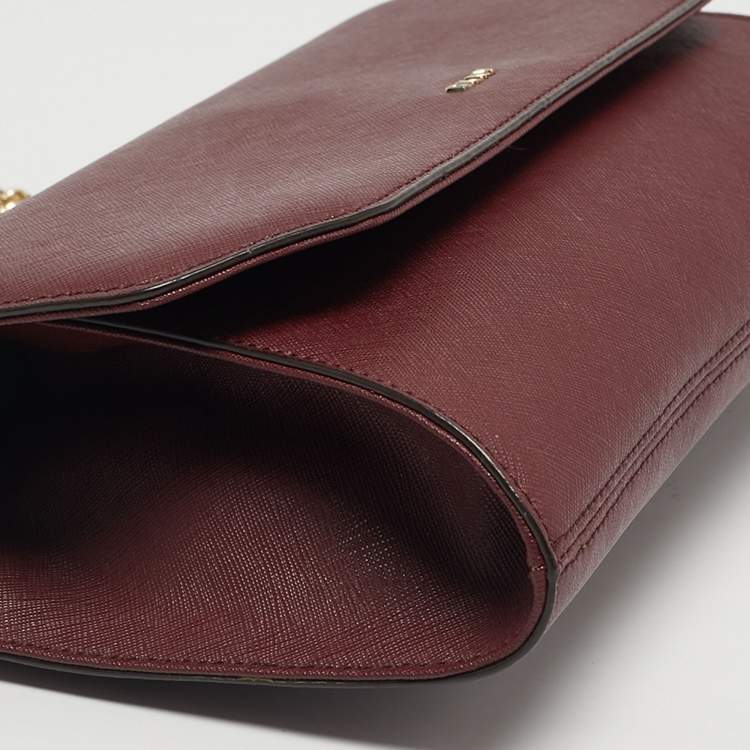 Pre Owned DKNY Bryant Dark Red Leather Chain Envelope Flap Bag