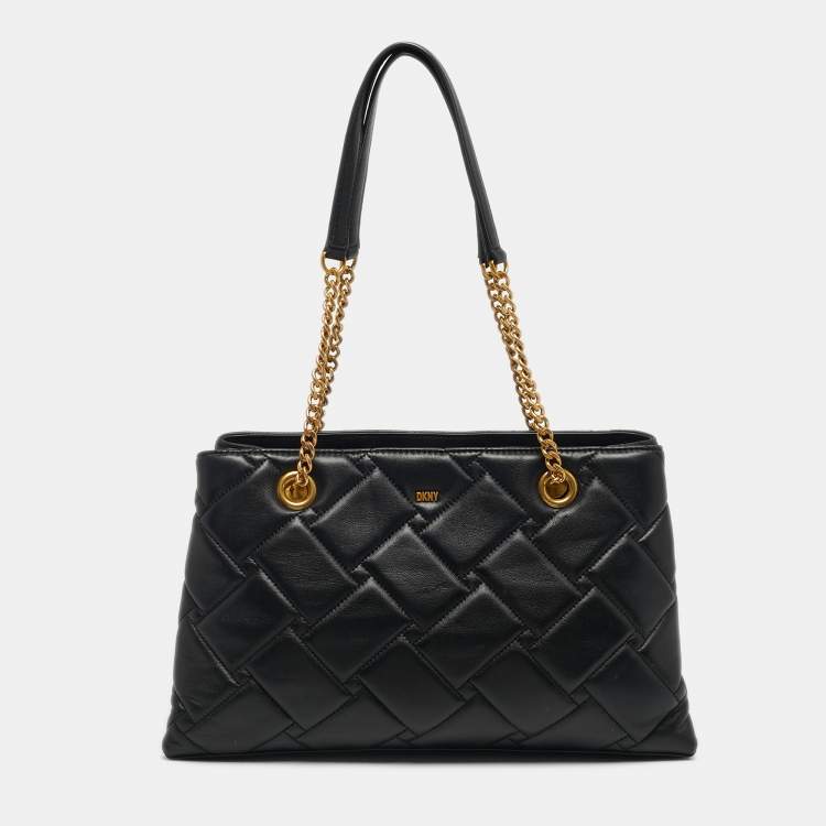 Pre Owned DKNY Black Quilted Leather Chain Tote