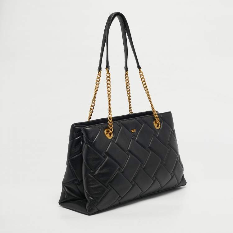 Pre Owned DKNY Black Quilted Leather Chain Tote