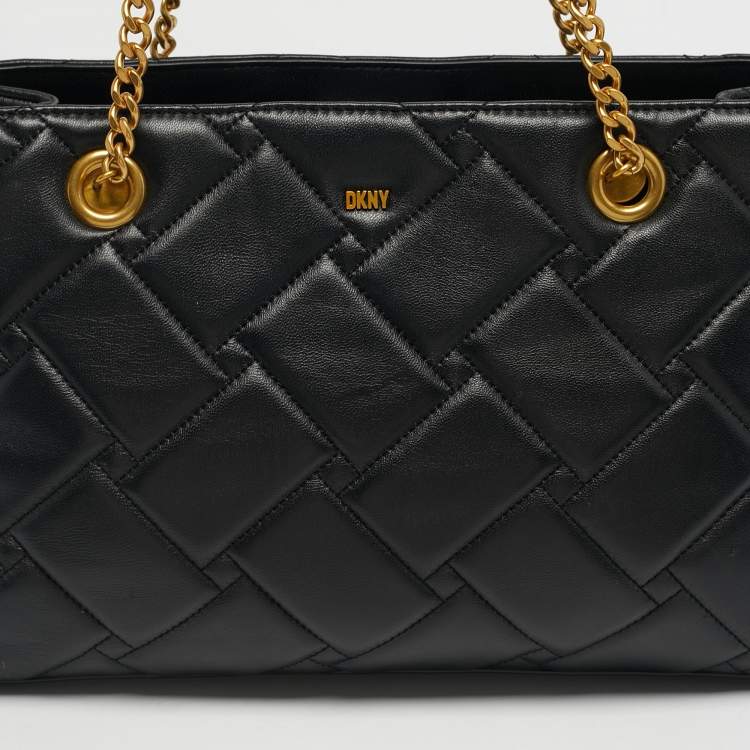 Pre Owned DKNY Black Quilted Leather Chain Tote