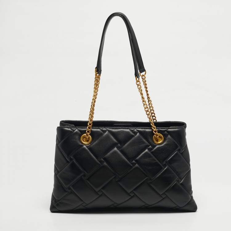 Pre Owned DKNY Black Quilted Leather Chain Tote