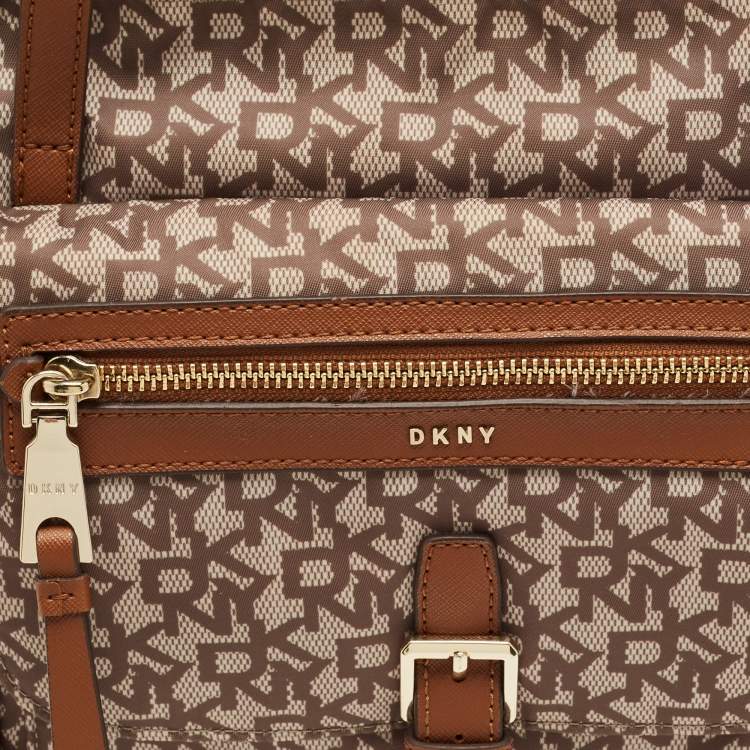 Pre Owned DKNY Cora Brown Monogram Fabric and Leather Tote