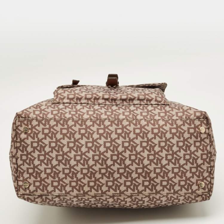 Pre Owned DKNY Cora Brown Monogram Fabric and Leather Tote