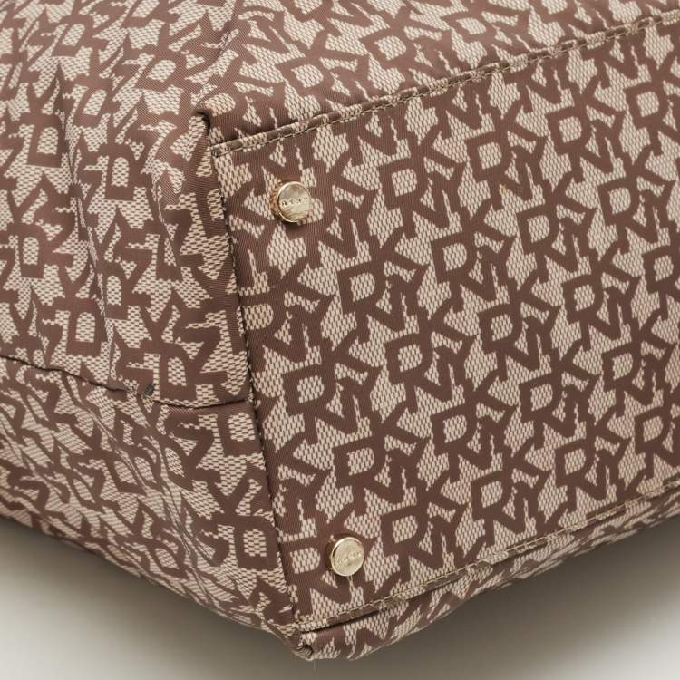 Pre Owned DKNY Cora Brown Monogram Fabric and Leather Tote