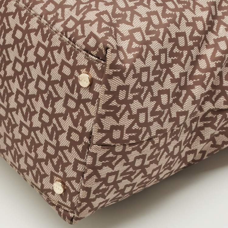 Pre Owned DKNY Cora Brown Monogram Fabric and Leather Tote