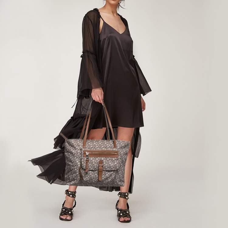 Pre Owned DKNY Cora Brown Monogram Fabric and Leather Tote