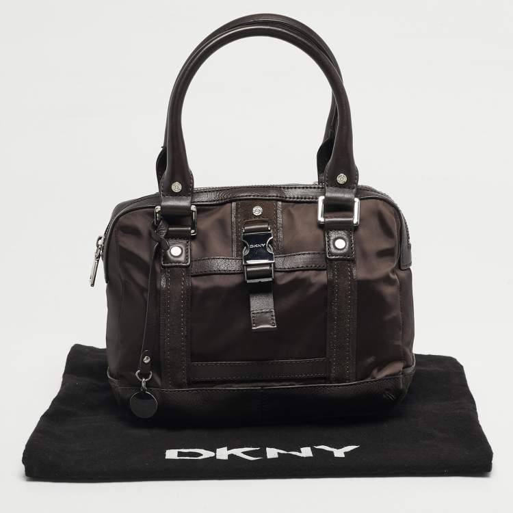 Pre Owned DKNY Buckle Brown Nylon and Leather Satchel