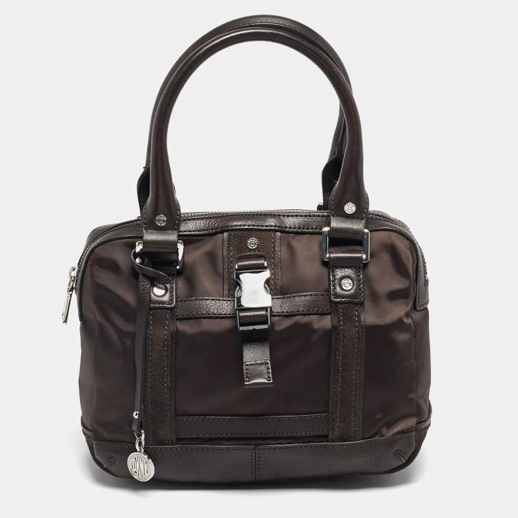 Pre Owned DKNY Buckle Brown Nylon and Leather Satchel