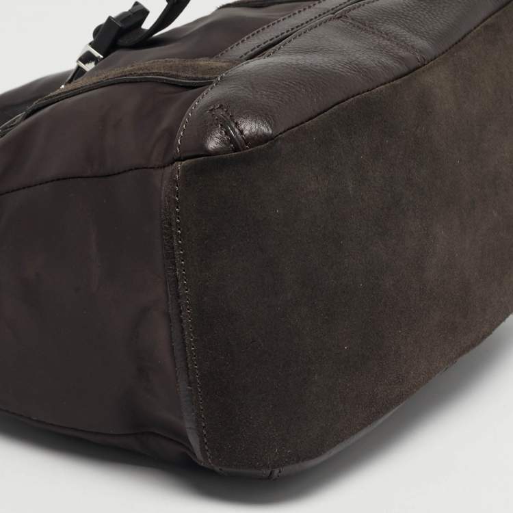 Pre Owned DKNY Buckle Brown Nylon and Leather Satchel