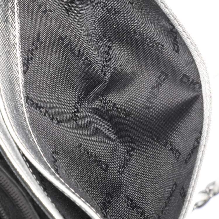 Pre Owned DKNY Flap Silver Leather Wallet On Chain