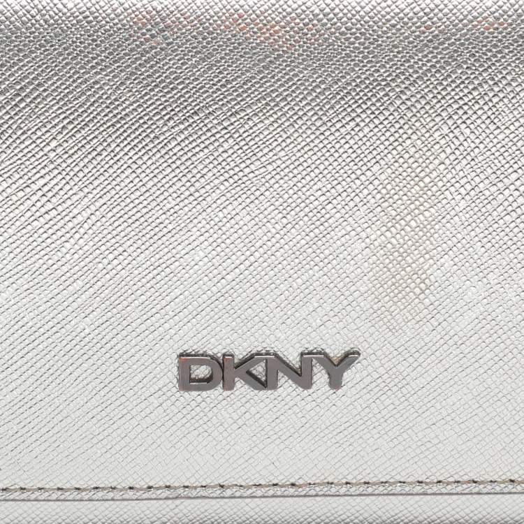 Pre Owned DKNY Flap Silver Leather Wallet On Chain