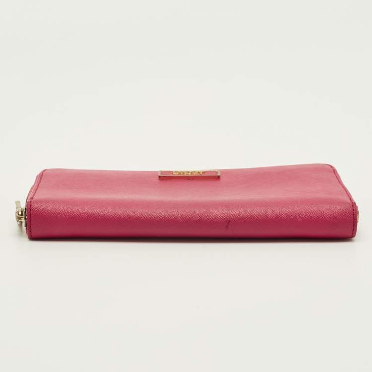 Pre Owned DKNY Pink Leather Logo Zip Continental Wallet