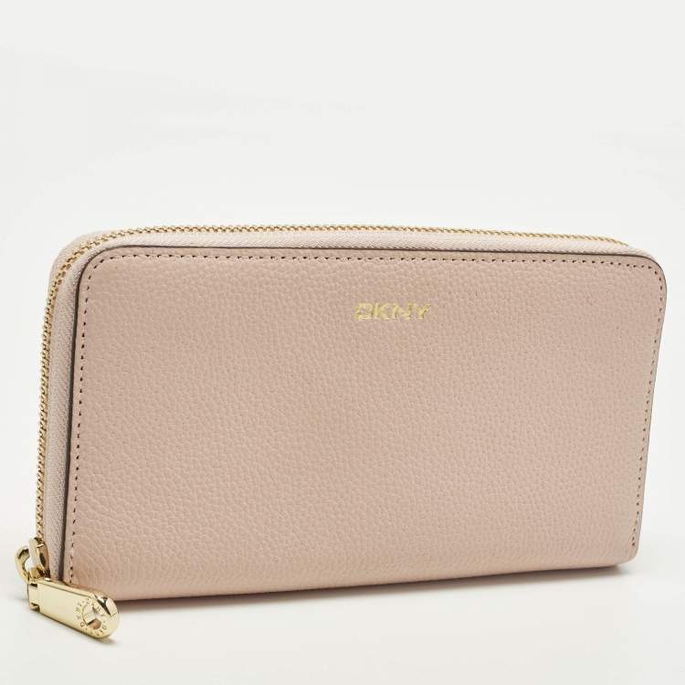 Pre Owned DKNY Light Pink Leather Zip Continental Wallet