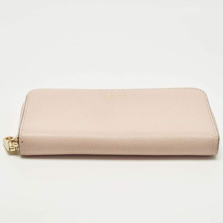 Pre Owned DKNY Light Pink Leather Zip Continental Wallet