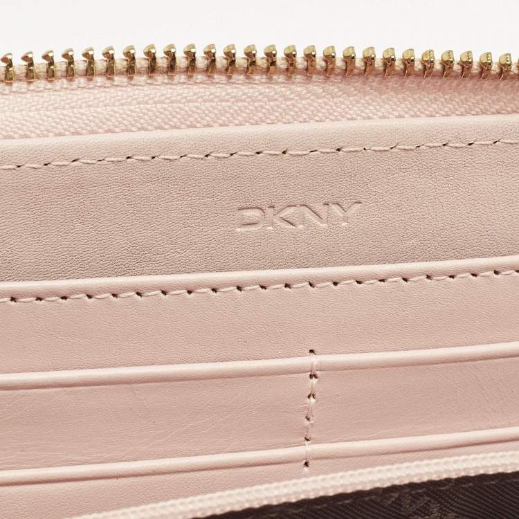 Pre Owned DKNY Light Pink Leather Zip Continental Wallet