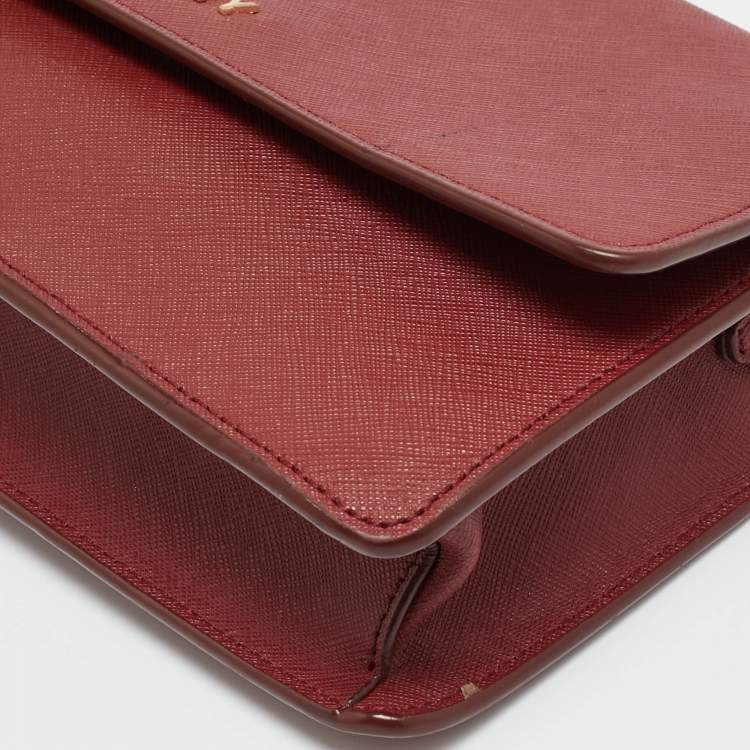 Pre Owned DKNY Bryant Park Dark Red Leather Flap Crossbody Bag