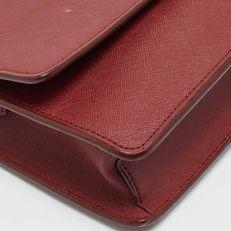 Pre Owned DKNY Bryant Park Dark Red Leather Flap Crossbody Bag