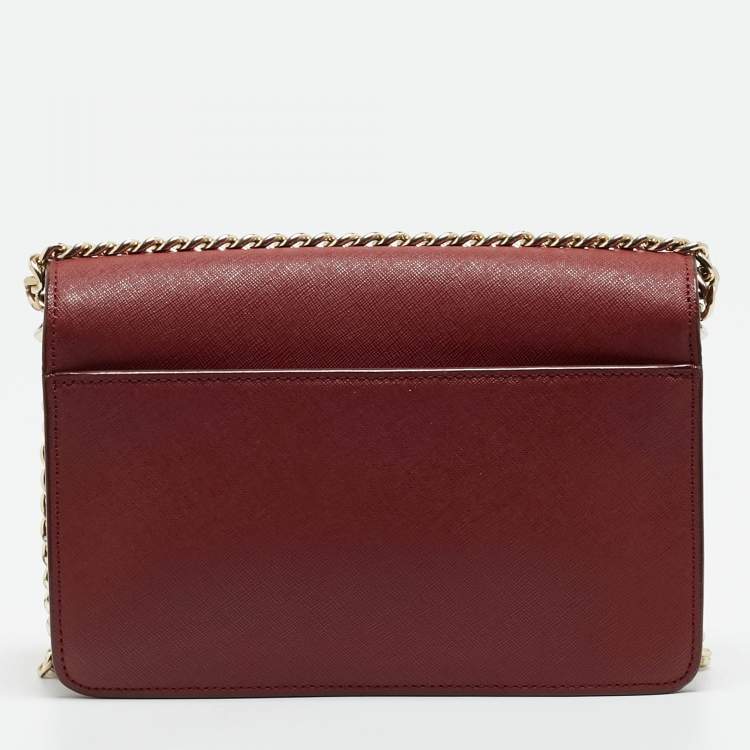 Pre Owned DKNY Bryant Park Dark Red Leather Flap Crossbody Bag